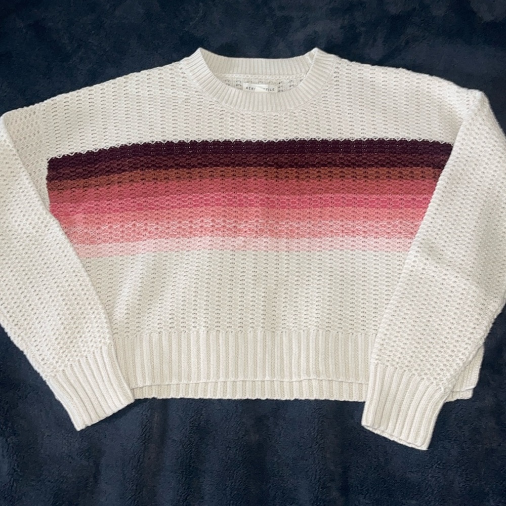 Knitted Sweater Brand: Aeropostale Size: Medium Color:White with Strip Pattern